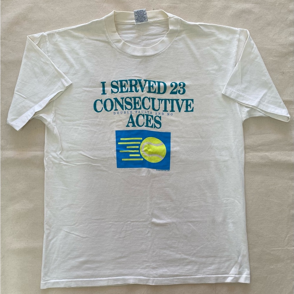 High Cotton Inc White Novelty Tennis Graphic T-Shirt with Tennis Design Small